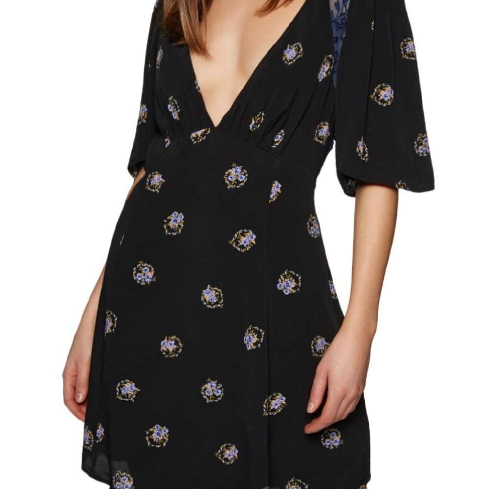 Free People Mockingbird Black Open Back Lace Party Mini Dress Size 8